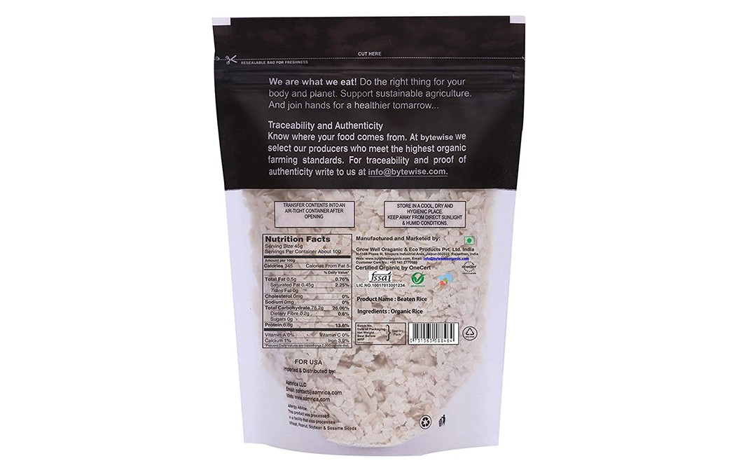 Bytewise Organic Poha (Beaten Rice)    Pack  500 grams